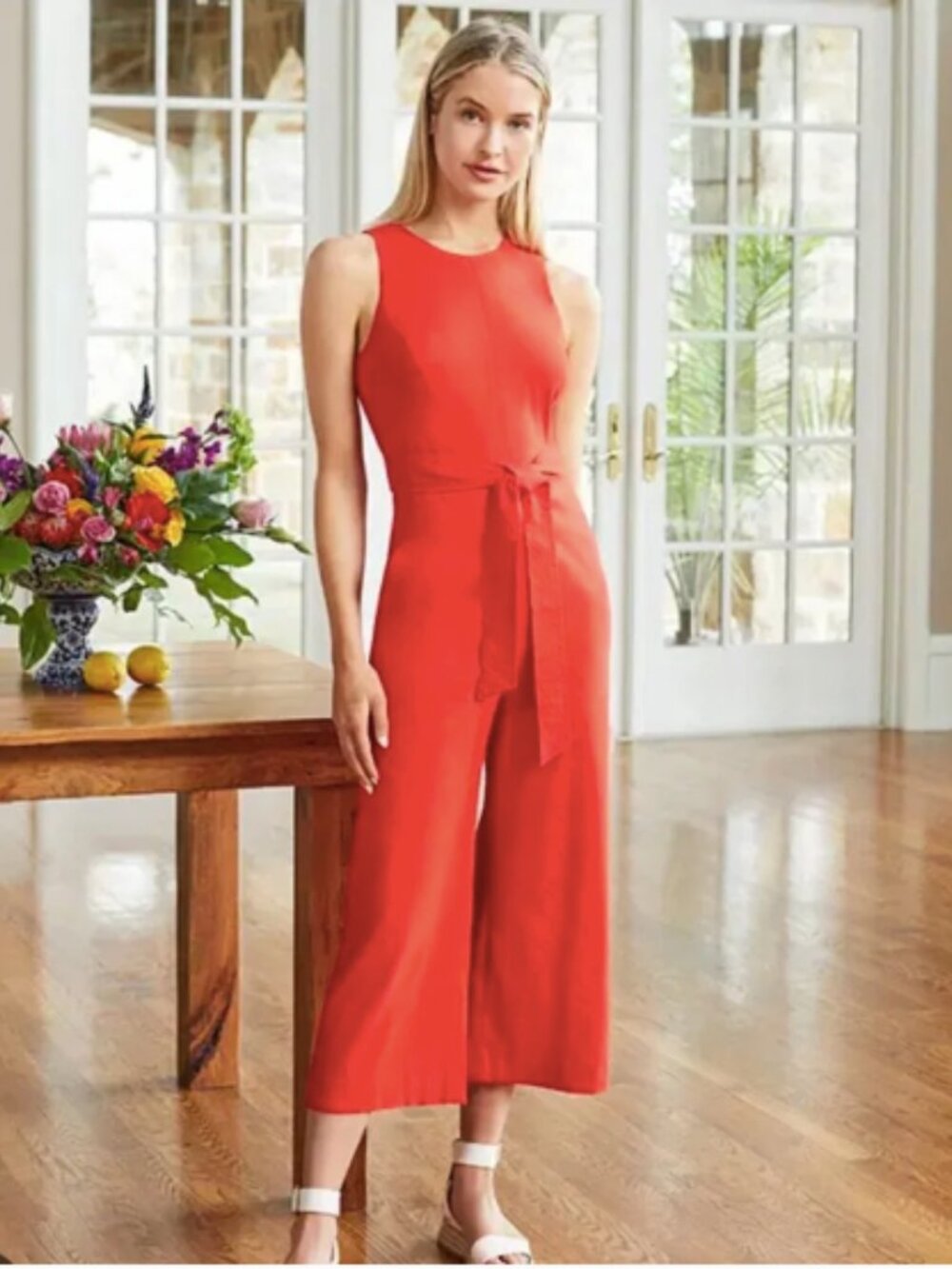 Antonio Melani Sleeveless Red Jumpsuit with Tie Waist